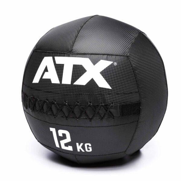 A black ATX® Wall Ball made of textured PVC, featuring ATX and 12 KG in white lettering.