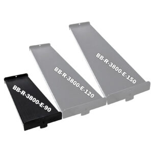 Three metal ramp extensions of varying lengths, labeled BB-R-3800-E-90, BB-R-3800-E-120, and BB-R-3800-E-150. Each ramp is shown in a nested layout, with the smallest on the left and largest on the right.