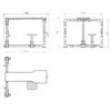Technical drawing of the ATX® Seal Row Bench structure, with measurements in millimeters. Front view illustrates the rack, while top view shows bench layout. Labels denote various dimensions like width, depth, and height.