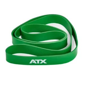 ATX® Latex Free Resistance Bands - 9 Levels, in green color, coiled in a spiral shape and perfect for training.