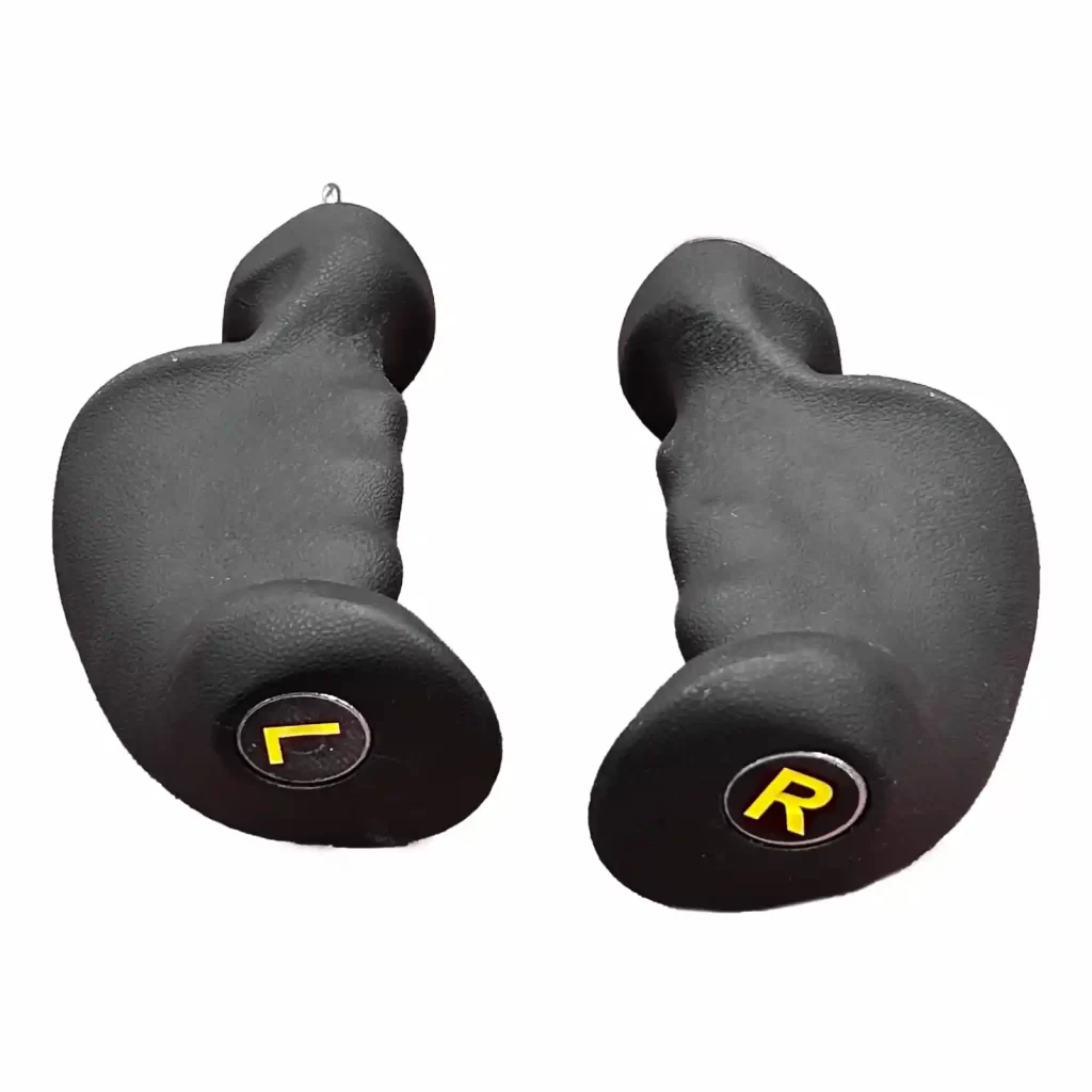 The Spud Inc Gorilla Fingers feature two black ergonomic grips labeled L and R for left and right, with a textured surface to enhance grip and comfort.