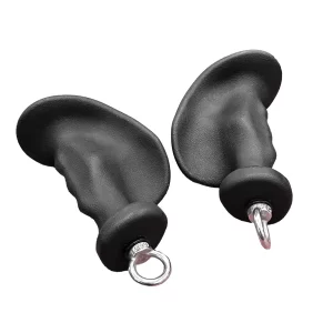 The Spud Inc Gorilla Fingers (Copy) are black rubber grips featuring textured surfaces and metal loops at the ends for secure attachment to kayak paddles.