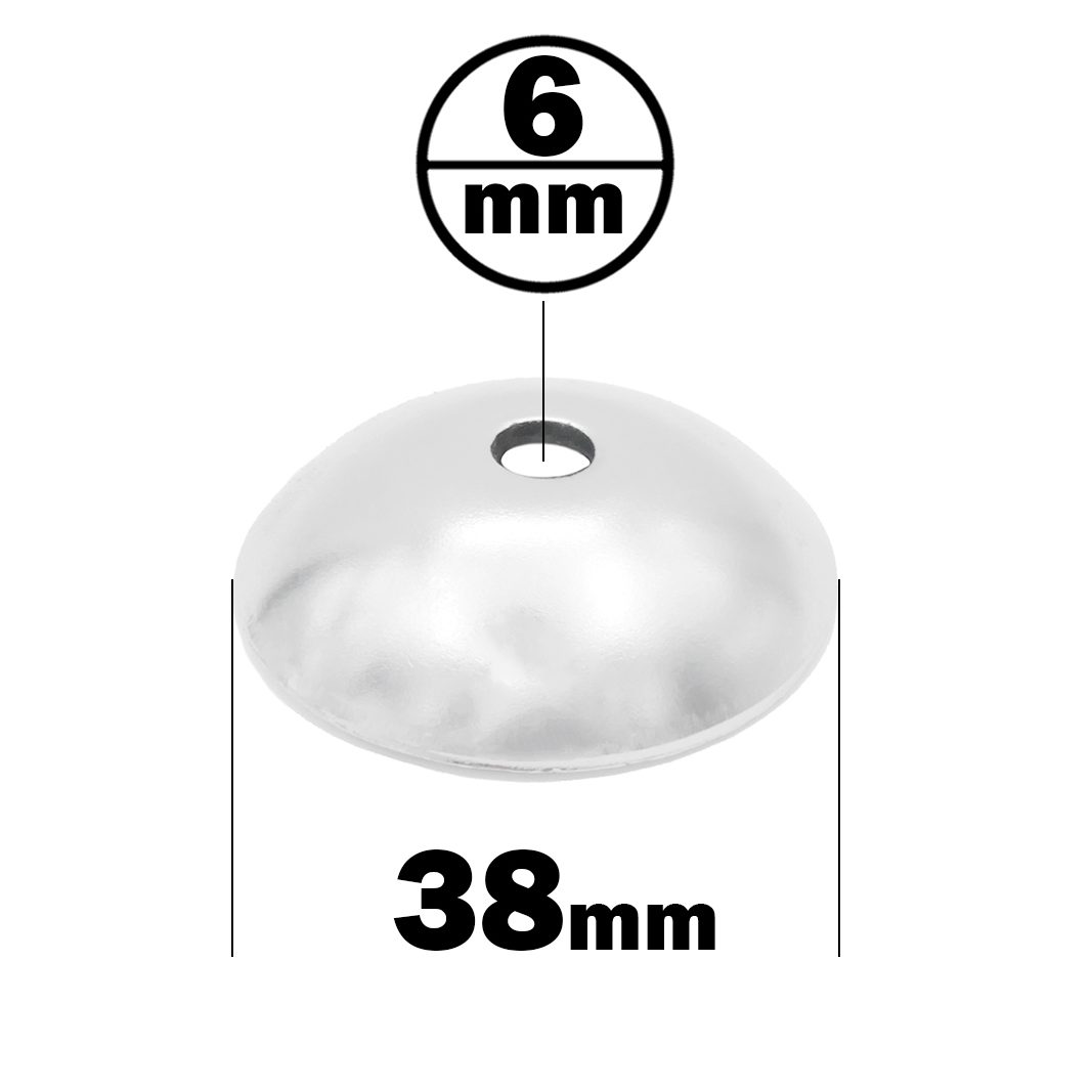 The Gym Cable Ball Shield is a metallic dome with a 6 mm central hole and a base diameter of 38 mm.