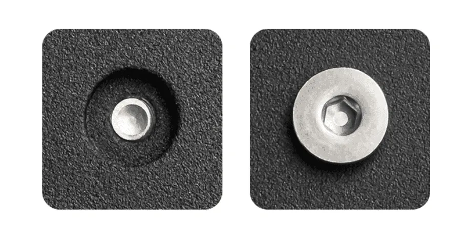 A close up of the dumbell plate locking mechanism