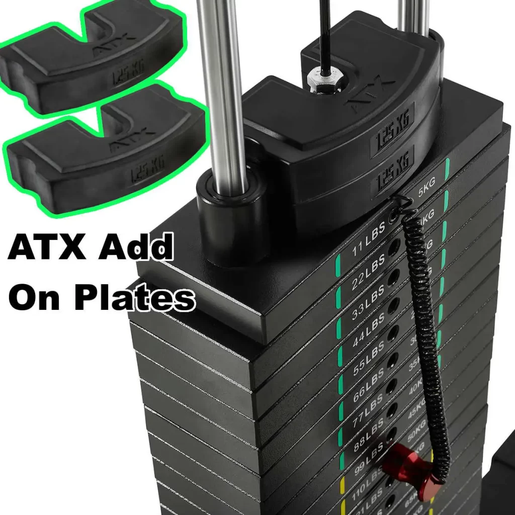 atx add on weights stacked on top of a 115kg weight stack