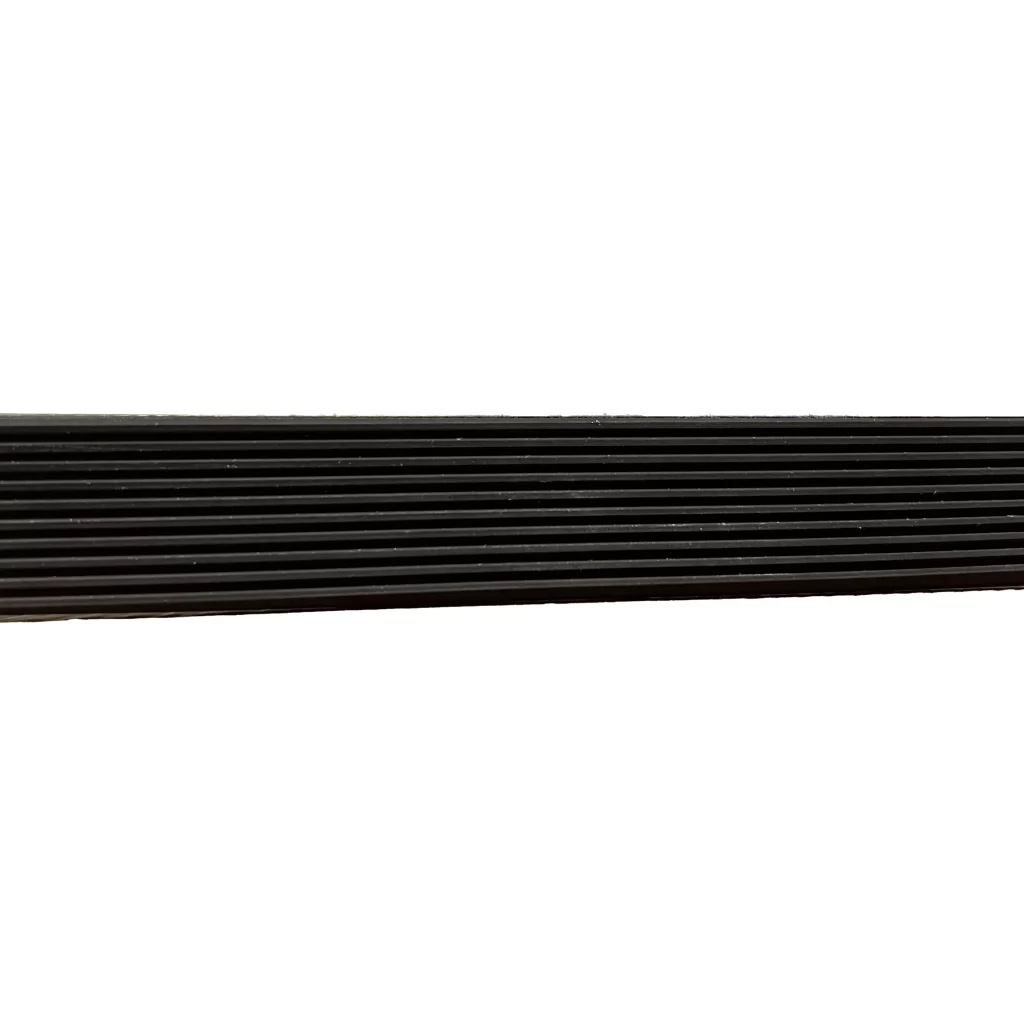 A stack of black plastic straws arranged horizontally against a white background.