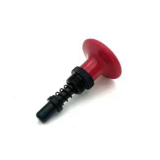 A black and red valve lifter tool with a spring mechanism and a round red handle, placed on a white background.