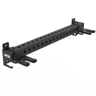 A black metal adjustable support bracket with multiple holes along its length, hooks and mounting tabs on each end, and the ATX logo on the left side. The bracket is shown on a plain white background.