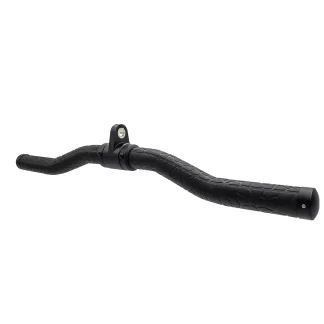 Black bicycle handlebar with a textured, patterned grip and a central mounting bracket, shown on a white background.