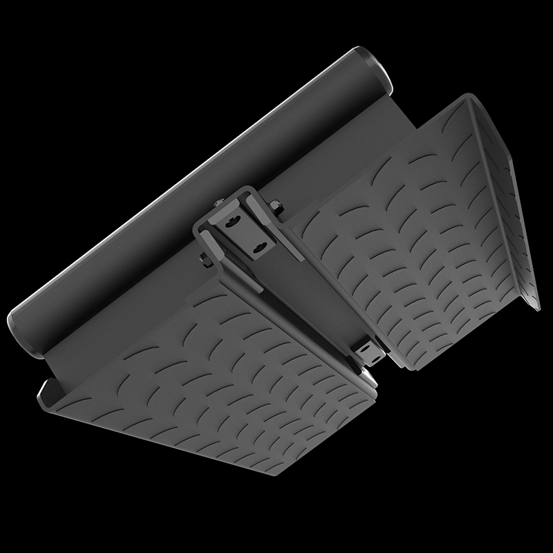 A black, wall-mounted pull-up bar with two angled, textured grip panels and a central mounting bracket, shown on a black background.