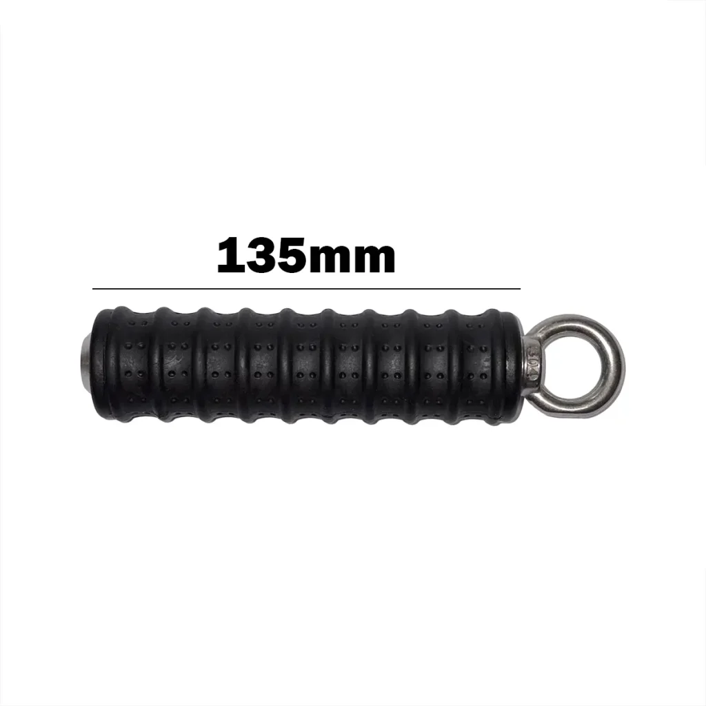 A black, textured cylindrical handle with a metal ring at one end is shown against a white background. Above the handle, 135 mm indicates its length.