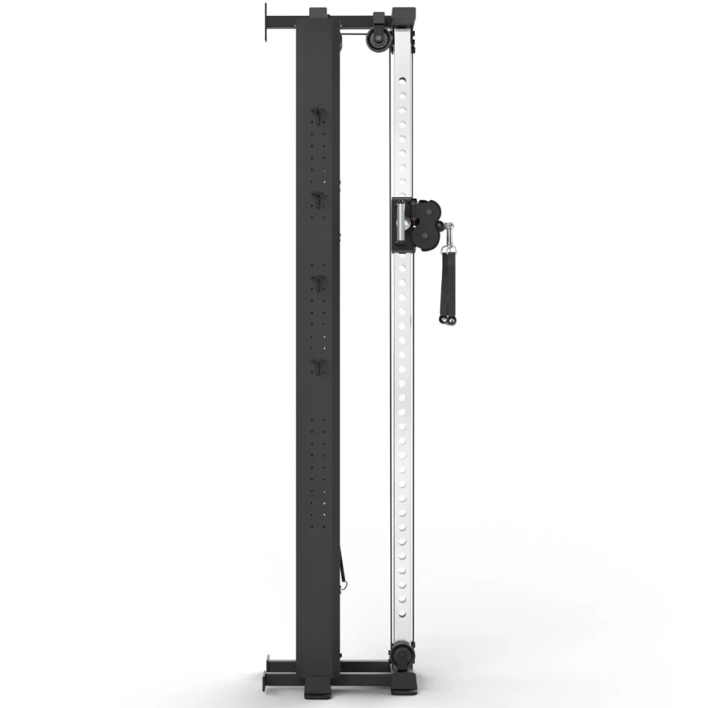 The ATX® Single Cable Station - Wall Mounted (Copy) is shown from the front, featuring a black and silver finish, single adjustable pulley, and handle attachment against a plain white background.