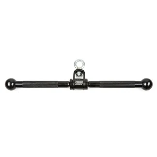 The ATX® Straight Bar Rotational Blackline (Copy) is a black exercise attachment with textured grips, rounded ends, and a central swivel eyelet for secure cable machine connection.