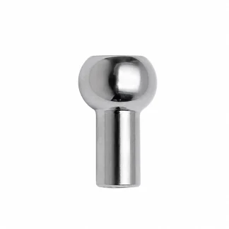 A shiny, metallic object with a cylindrical base and a rounded, ball-like top, photographed against a plain white background.