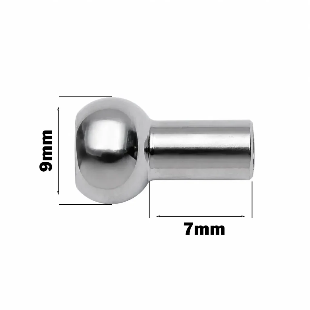Metallic cylindrical object with a rounded end, measuring 9mm in height and 7mm in length, shown against a white background with dimension labels.