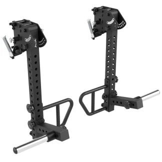 The ATX® Jammers 3D Roller 700 Series features two black arms with multiple holes, handles, pegs, weight plate holders at the bottom, and adjustable angle and height mechanisms for easy attachment to a power rack.