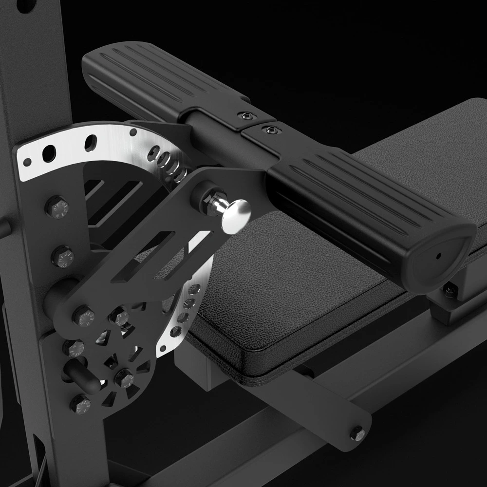 Detail view of the footrest pivot on the ATX? Lat Pulldown Seated Row Machine, showing the spring-pin adjustment holes for multiple positions.
