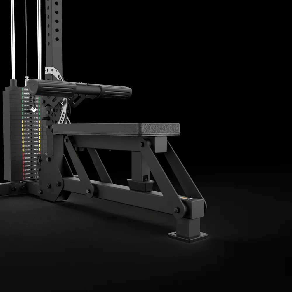 The row bench and cable arm on the ATX Lat Machine, showing dual cable access points.