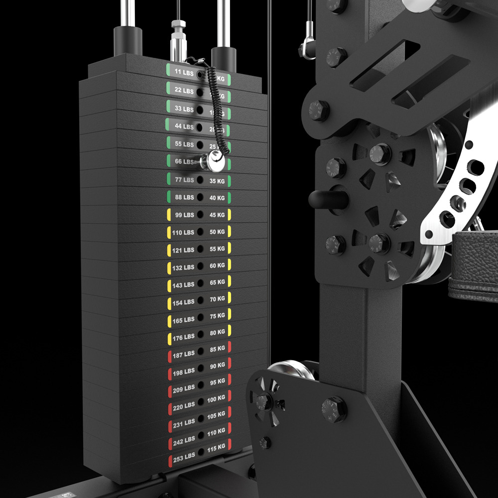 The ball-bearing aluminium pulley and handle detail on the ATX Lat Machine.