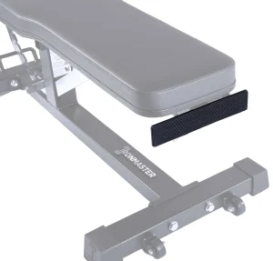A gray Ironmaster Kickstand for Super Bench, shown from a side angle focusing on the seat and base, features sturdy construction for secure compatibility with your adjustable workout bench.