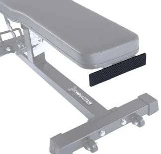 A gray Ironmaster Kickstand for Super Bench, shown from a side angle focusing on the seat and base, features sturdy construction for secure compatibility with your adjustable workout bench.