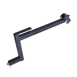 Black metal hitch-mounted extension arm.
