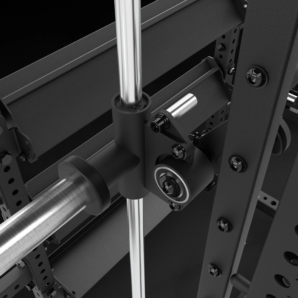 Close-up of the linear ball-bearing carriage running on the 30mm hard-chromed guide rail of the ATX® Multipress Option.