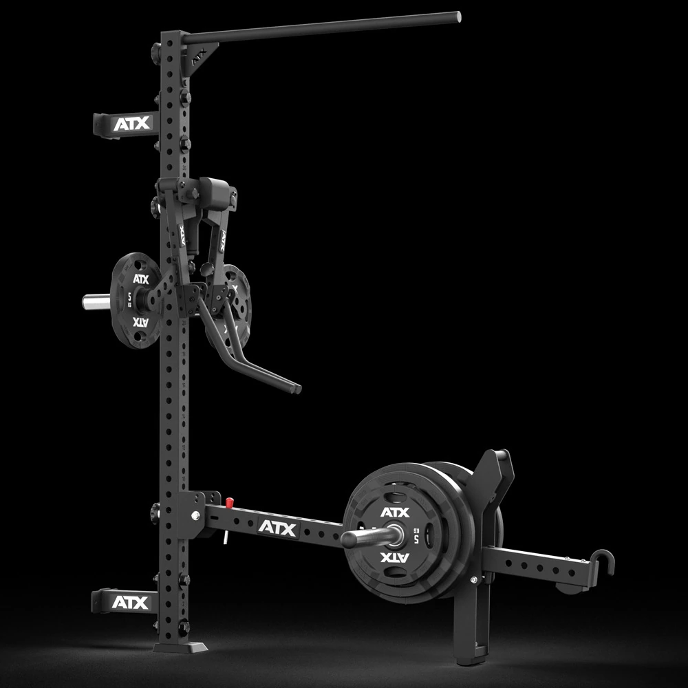 ATX® Multi Upright / Training Wall Post shown with a pull-up arm, lever arm attachment and a plate-loaded lower arm mounted on it (attachments and plates sold separately).