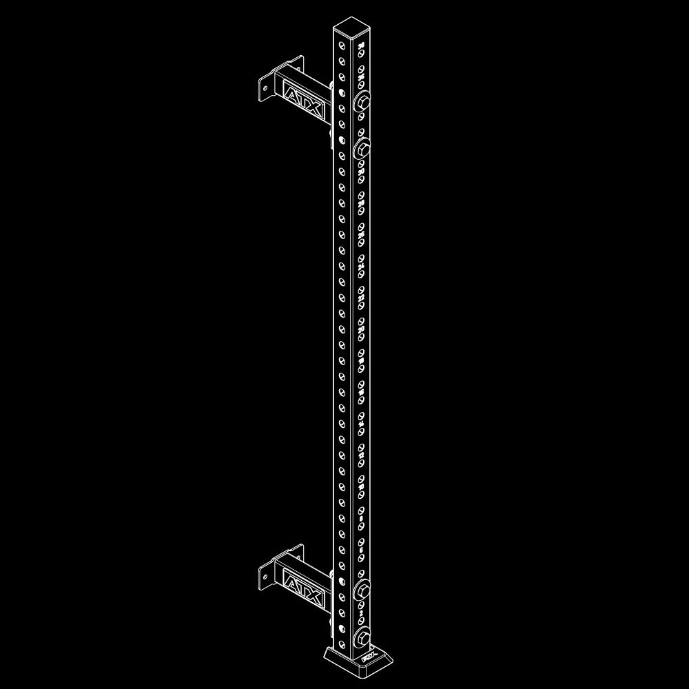 Wall-mounted vertical upright gym rack post with a series of numbered adjustment holes.